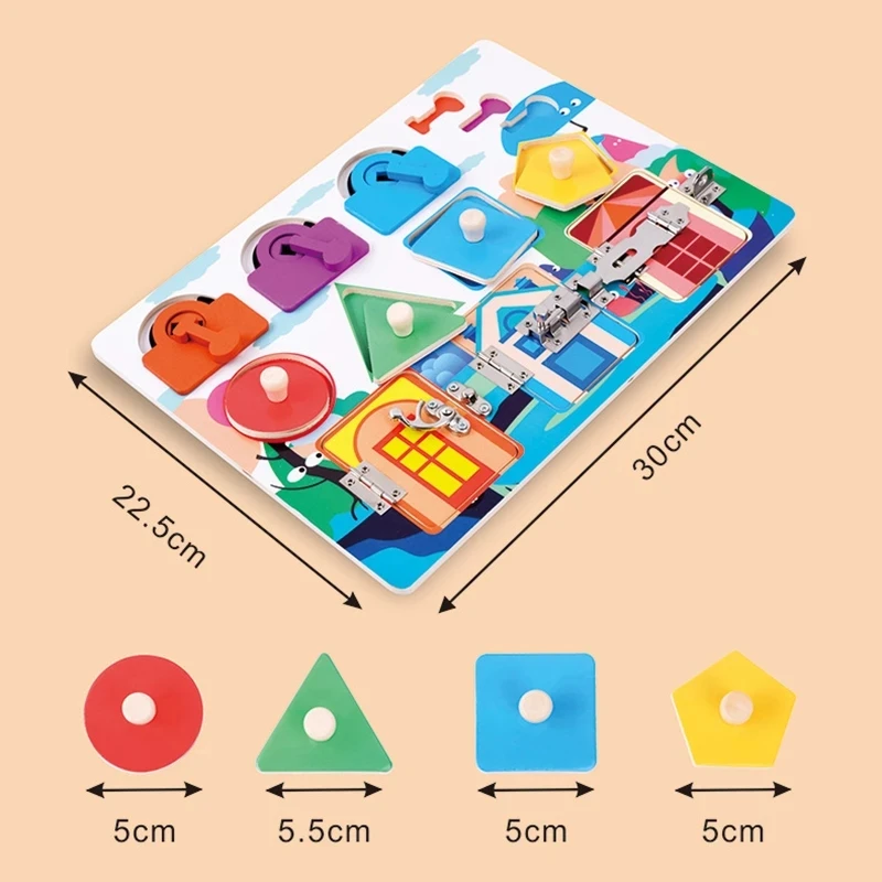 

Montessori Toddler Busy Board Unlocking Toy Early Educational Skill Training Color Shape Wooden Toy Teaching Aids Learning Board