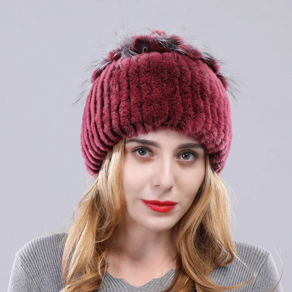 Женская зимняя меховая шапка из натурального кролика рекс меха лисы русские