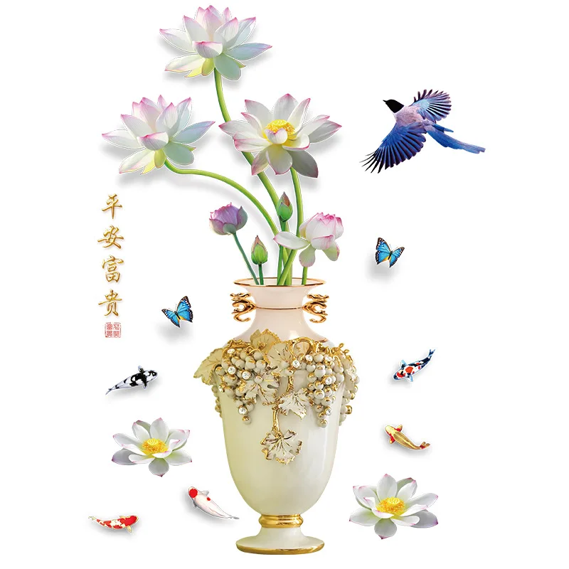 

Chinese wind clear lotus corridor bedroom dining room living room TV background wall sticker