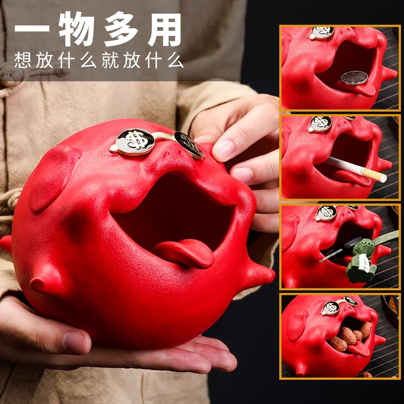 

Ceramic Cute Animal Pig Ashtray Frosted Large-capacity Anti-ash Car Ashtray Portable Household Art Decoration Gift for Boyfriend