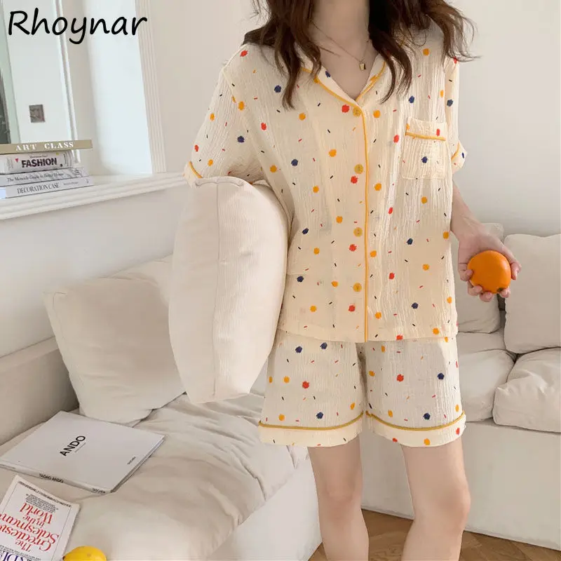 

Women Pajama Sets Cozy Kawaii Print Tops and Shorts Summer Short Sleeve Turn-down Collar Fashion Students Girls Sleepwear Female
