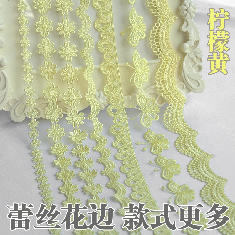 

1M Latest Lace Guipure Cotton Yellow Lace Trim Sarees Wedding Hollow Bridal Ribbon Lace Trimmings For Clothing dentelle LX37