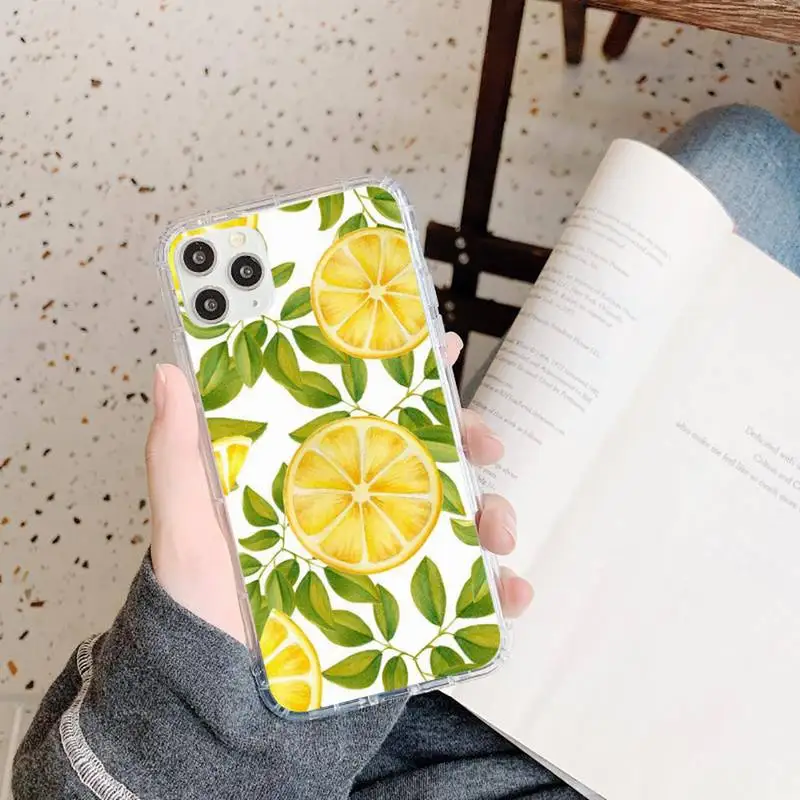 

Summer green leaves fruit lemon peach Phone Case Transparent soft For iphone 5 5s 5c se 6 6s 7 8 11 12 plus mini x xs xr pro max