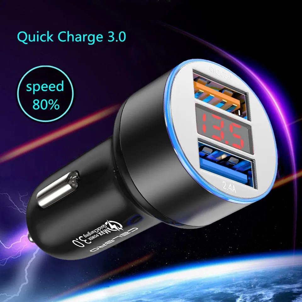 Автомобильное зарядное устройство Qc 3 0 с двумя Usb портами для Huawei Xiaomi быстрое