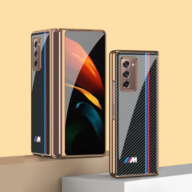 

Z Fold 3 Funda Case for Samsung Galaxy Z Fold 3 Z Fold 2 Z Flip 3 Carbon Fiber Plating Tempered Glass Coque Phone Case Cover