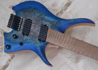 2020 new fanned frets 7 strings headless electric guitar blue eye poplar 5 ply roasted maple neck ergonomic asymmetric neck