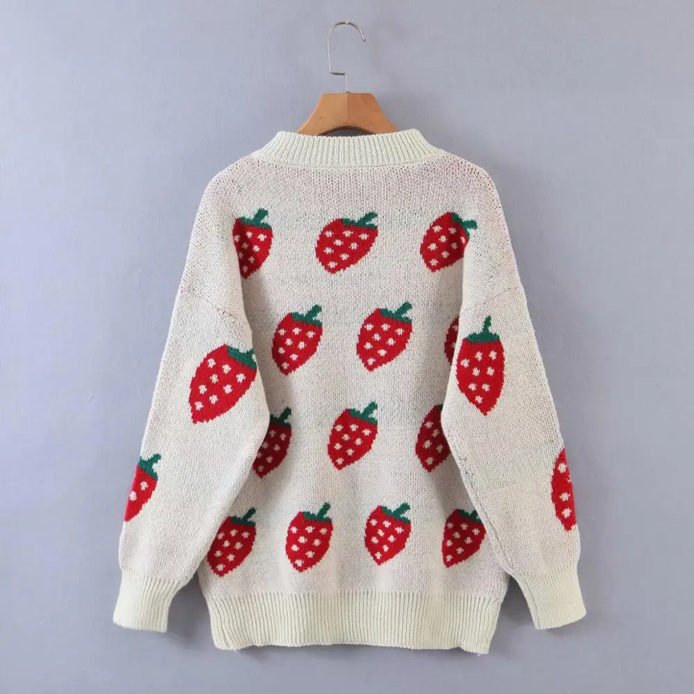 

2020 NEW Women's Sweater Strawberry Print Long Sleeves O-Neck Sweater Female Fashion Casual Women Clothes