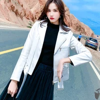 femme veste 2021 autumn new faux leather jacket with belt women plus size 3xl short motorcycle coat pu leather outerwear female