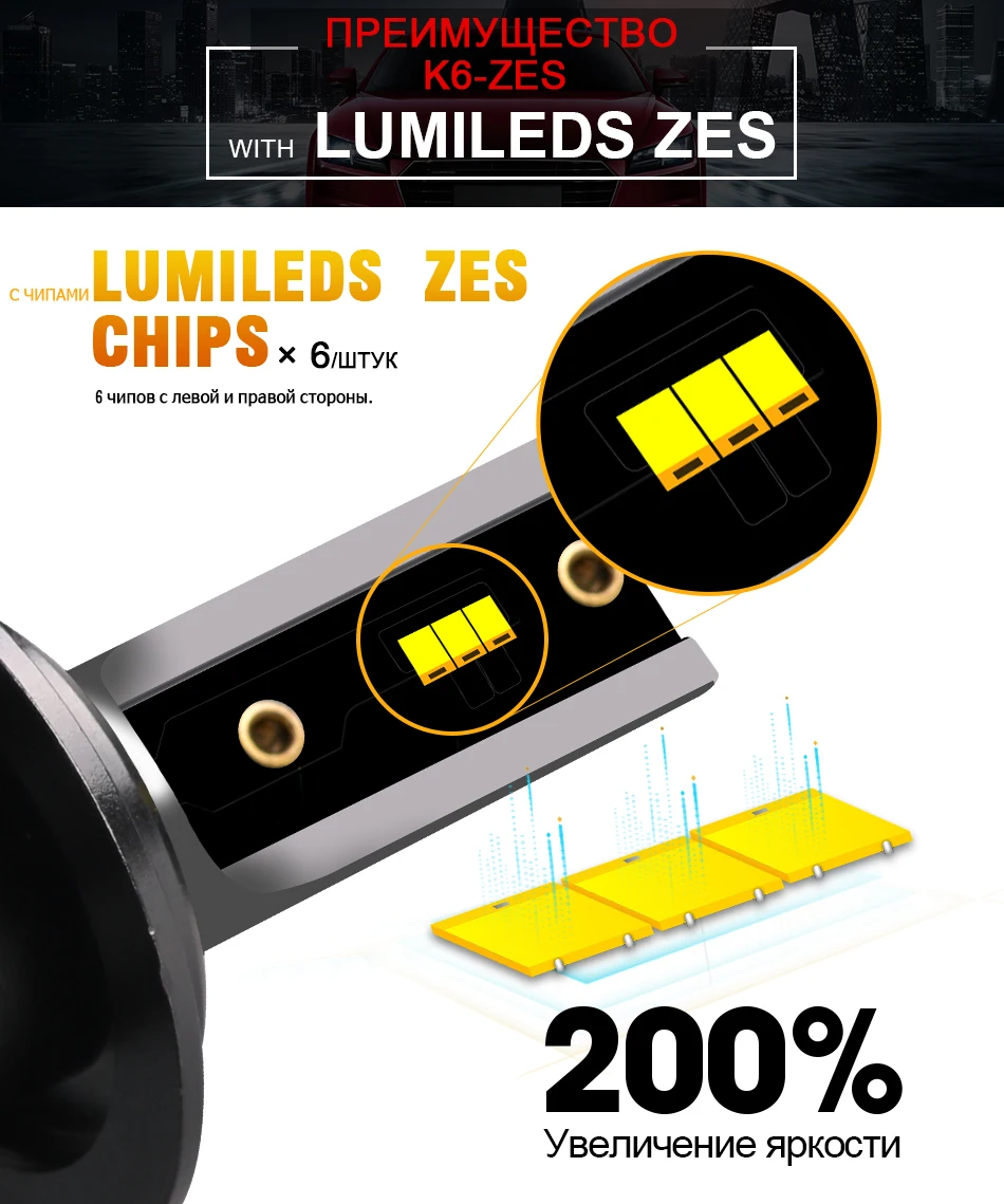 Hlxg мини H4 светодиодный H7 с Lumi светодиодный s зэс 5000 K светодиодный 12000LM 72 W/set лампада H1 лампы HB3 9005 9006 hb4 Туман Light 4300 K H8 H11 6500 K