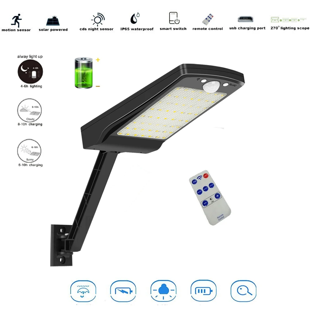 

900 lumen Solar Light Outdoor Waterproof Lighting Upgraded 56 Led Waterproof Solar Lamp Remote Control Lighting