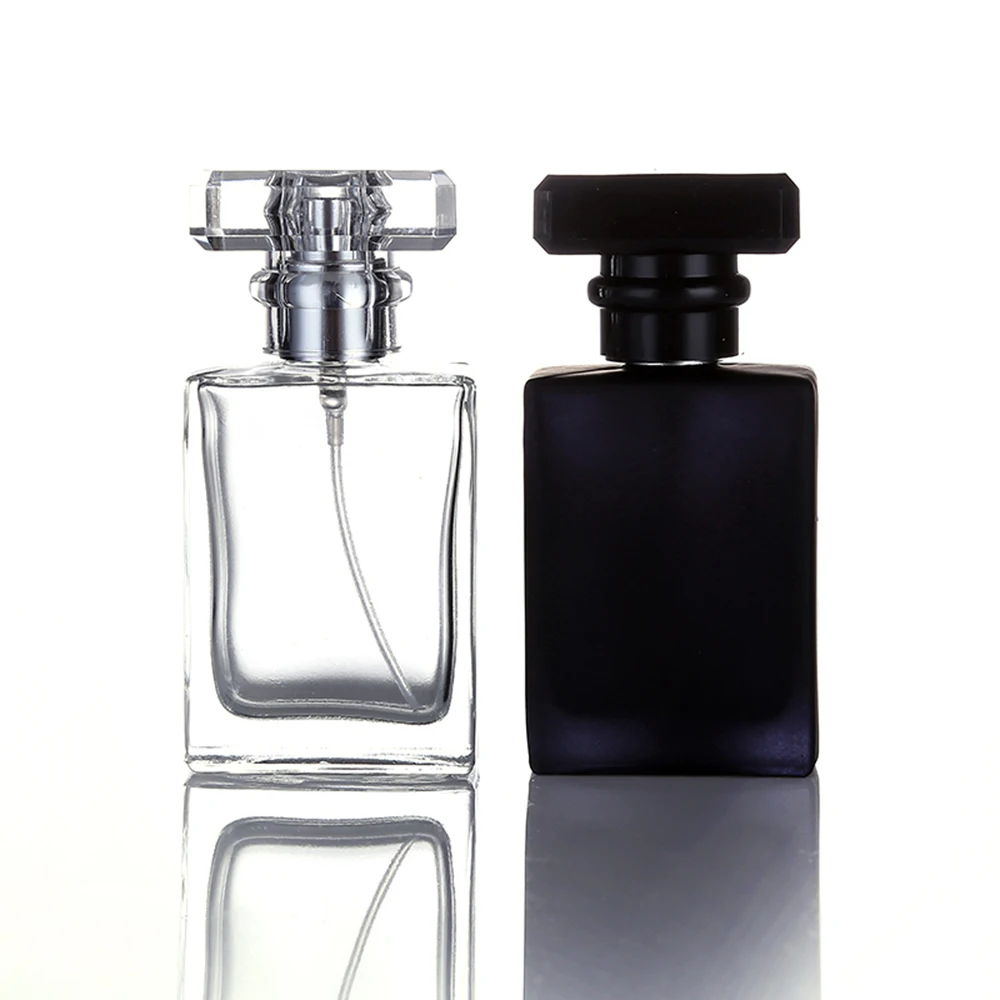 

30/50 ML Glass Perfume Bottle Atomizer Transparent Black Spray Bottle Crystal Square Shape Empty Refillable Bottles