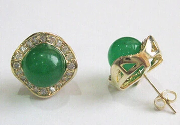 822 + Натуральная Зеленая Нефритовая серьга|Серьги-гвоздики| |
