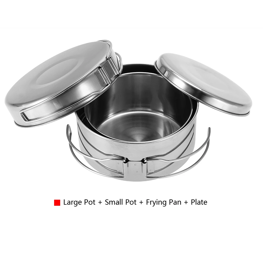 

For BBQ Picnic 4Pcs Portable Camping Cookware Set Stainless Steel Camping Picnic Cooking Outdoor Pan Pot Plate Tableware