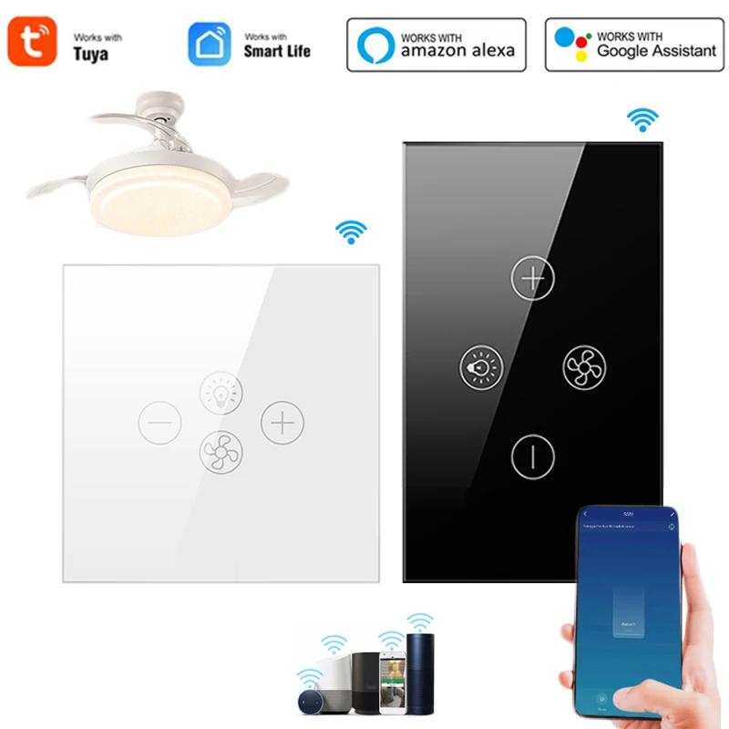 

Вентилятор Tuya Smart, Wi-Fi, переключатель освесветильник, Потолочный Вентилятор ЕС/США, переключатель лампы, дистанционное управление через при...
