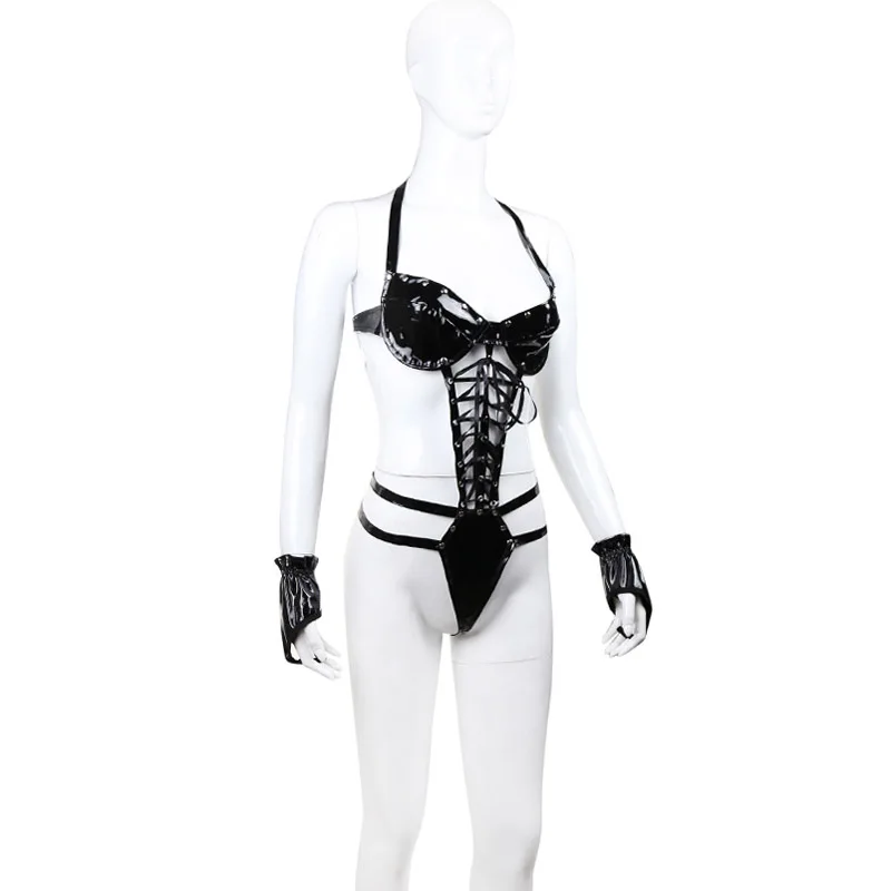 Соблазнительный женский ремень с открытой спиной костюм бондаж глянцевое боди