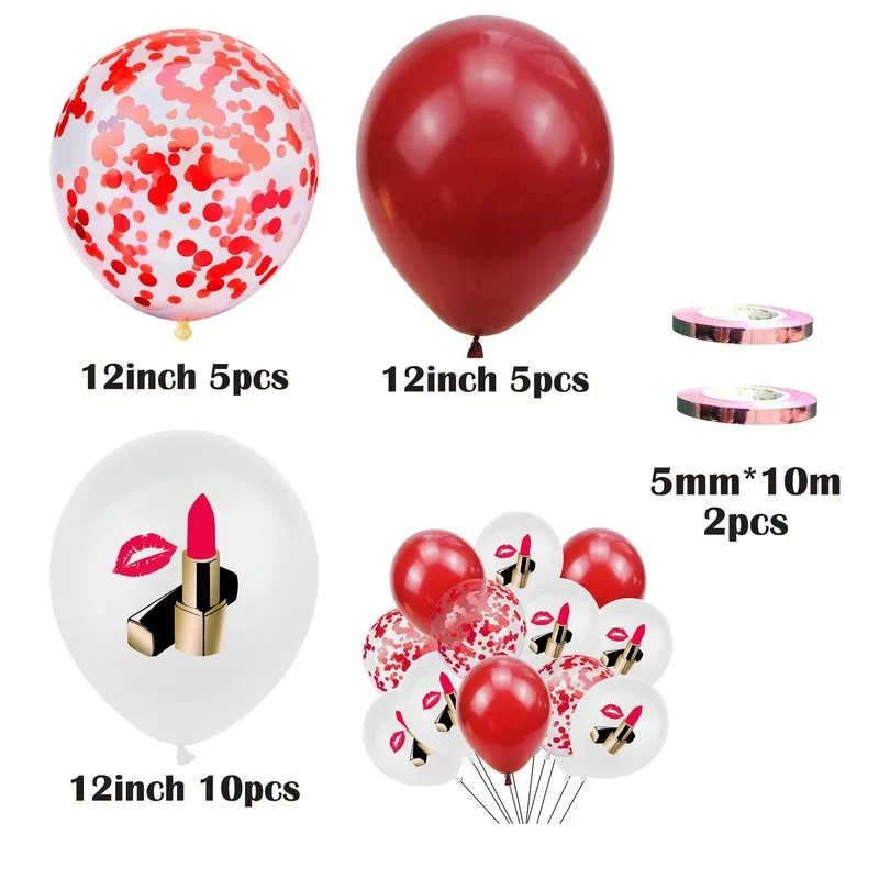 

20Pcs Lipstick Latex Balloons Confetti Ballon Red Lip Birthday Adult Wedding Decor Valentine's Day Party Decorations 12 Inch