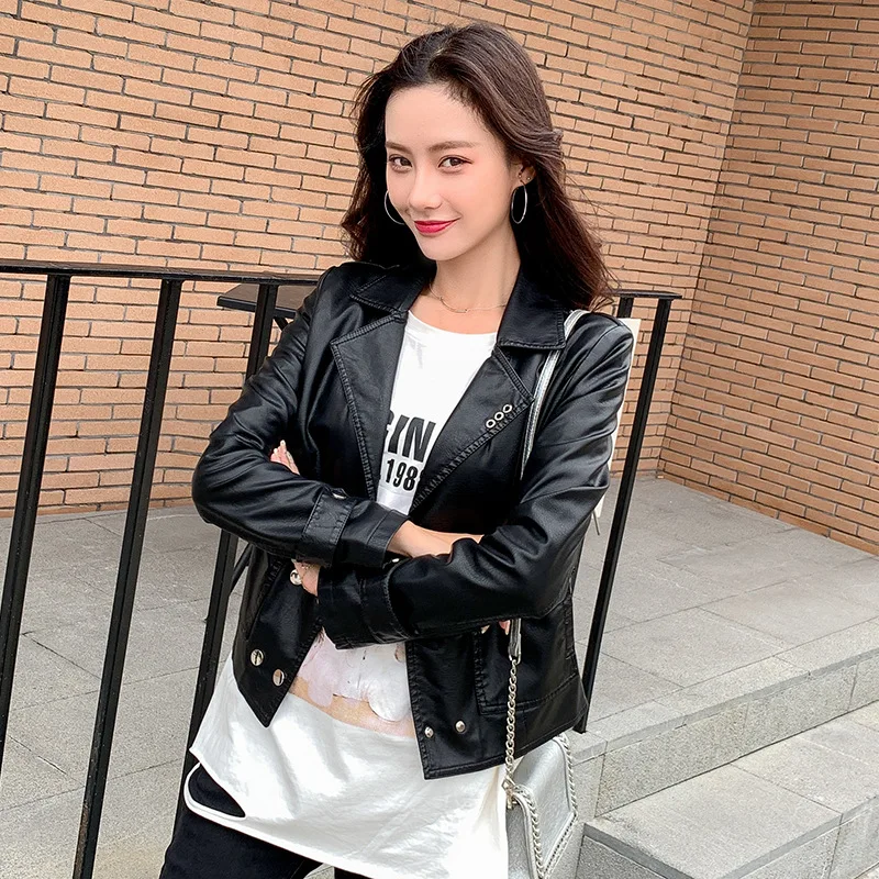 

Luxury Leather Suede Coat Jacket Spring Autumn Women Slim Moto Outerwear Coats Garment Plus Size LF2004