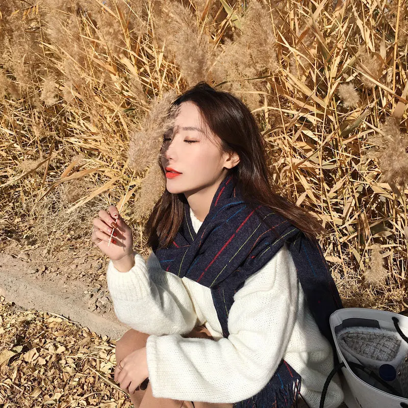 

Шарф женский зимний, шарф и шали двойного назначения, однотонные, в полоску, имитация кашемира, утолщенный, теплый, 2020