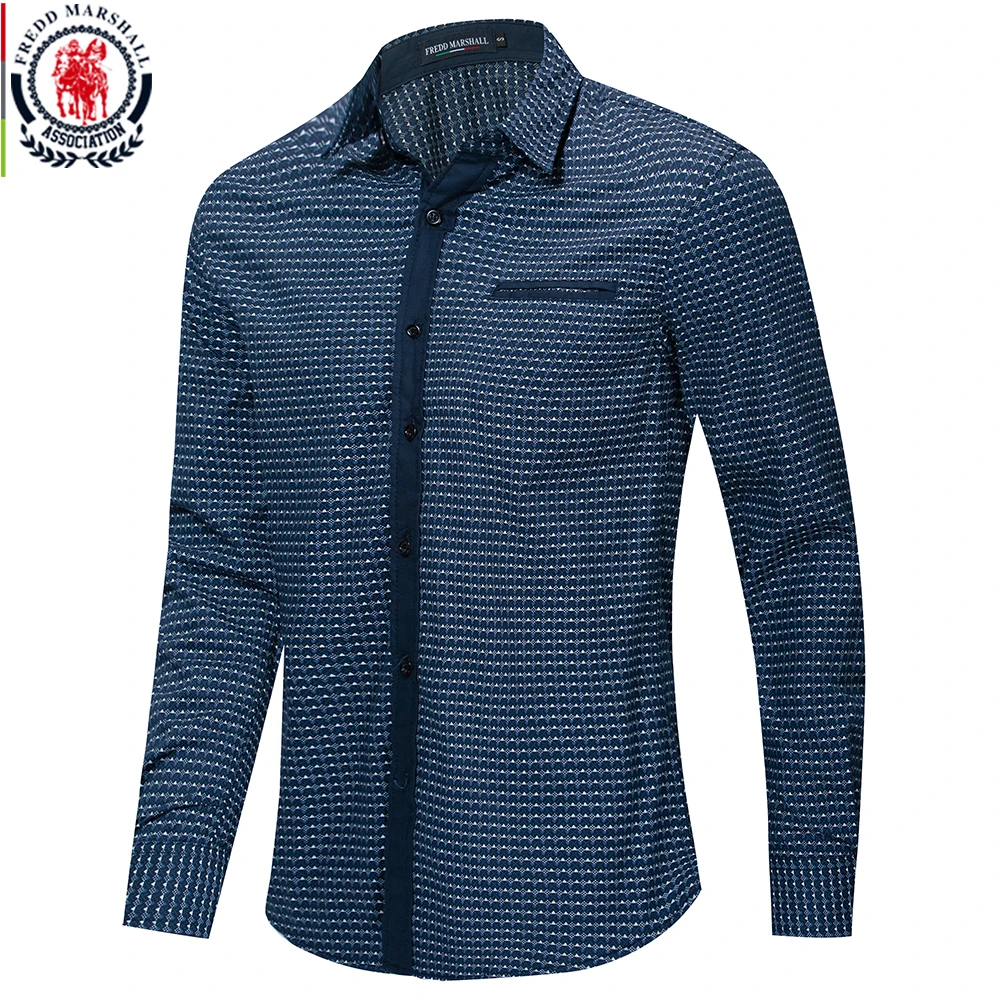 Fredd Marshall новинка 2019 Повседневная Деловая Мужская рубашка с длинным рукавом 100%