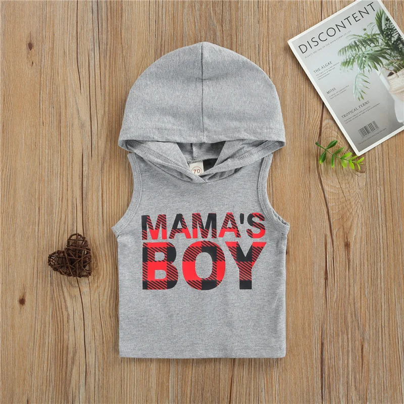 

2021 Breathable Summer Little Boys Top, Creative Letter Printing Sleeveless Hooded Vest Children Casual Clothes