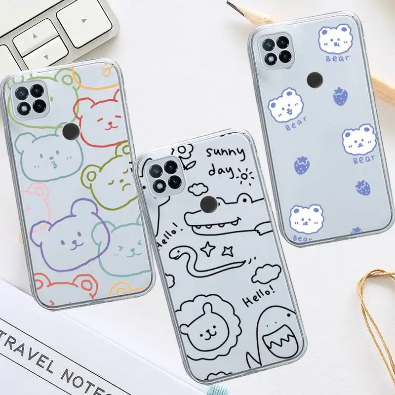 

bear frog rabbit cartoon Phone Case Transparent for Xiaomi redmi note 5 7 8 9 10 11 t S A lite pro funda