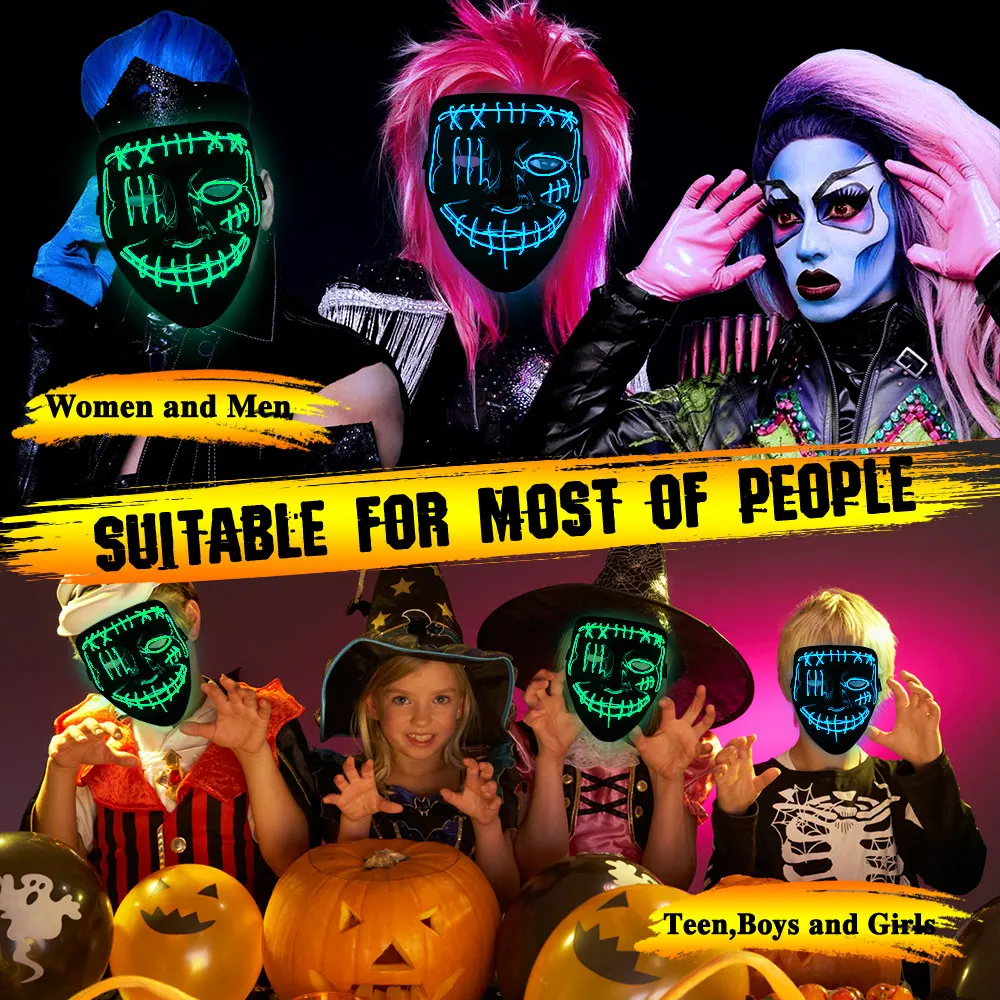 Хэллоуин СВЕТОДИОДНЫЙ маска Glow ужас рейв светильник до для фестиваля Косплэй