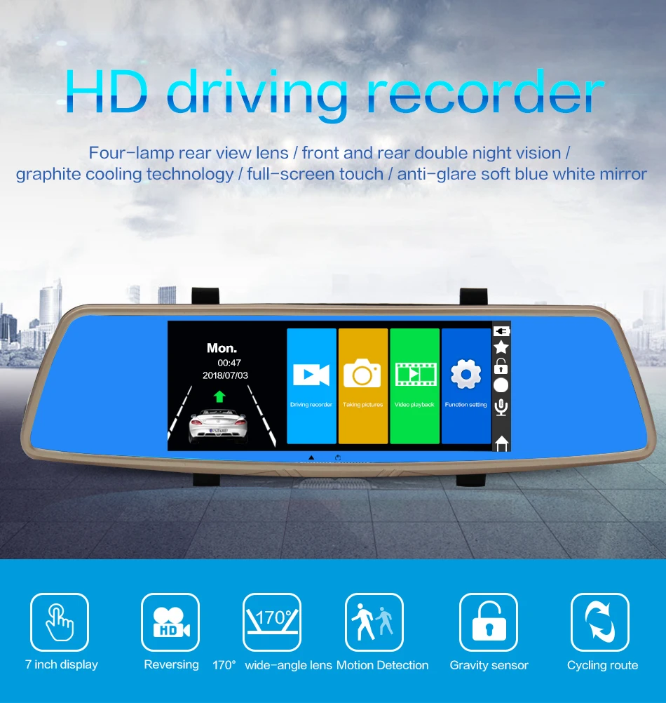 Smartour Автомобильное зеркало заднего вида HD 7 дюймов сенсорный экран 1080P водительский рекордер ночного видения DVR рекордер черный ящик камера заднего вида