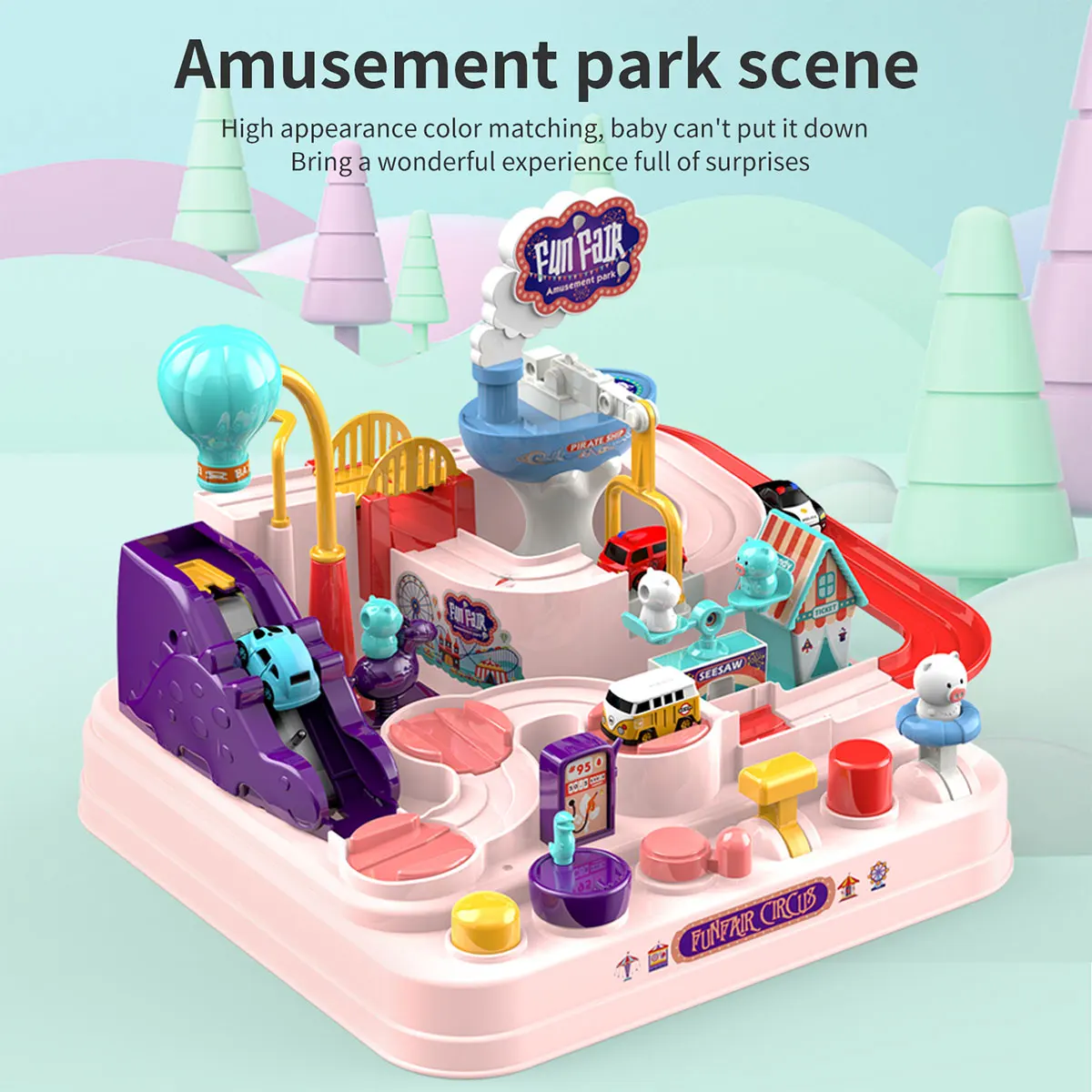 

Car Adventure Toy with 6 Button and 8 Challenges Early Educational Parent-children Interactive Rail Racing Toy for 3+ Years Old