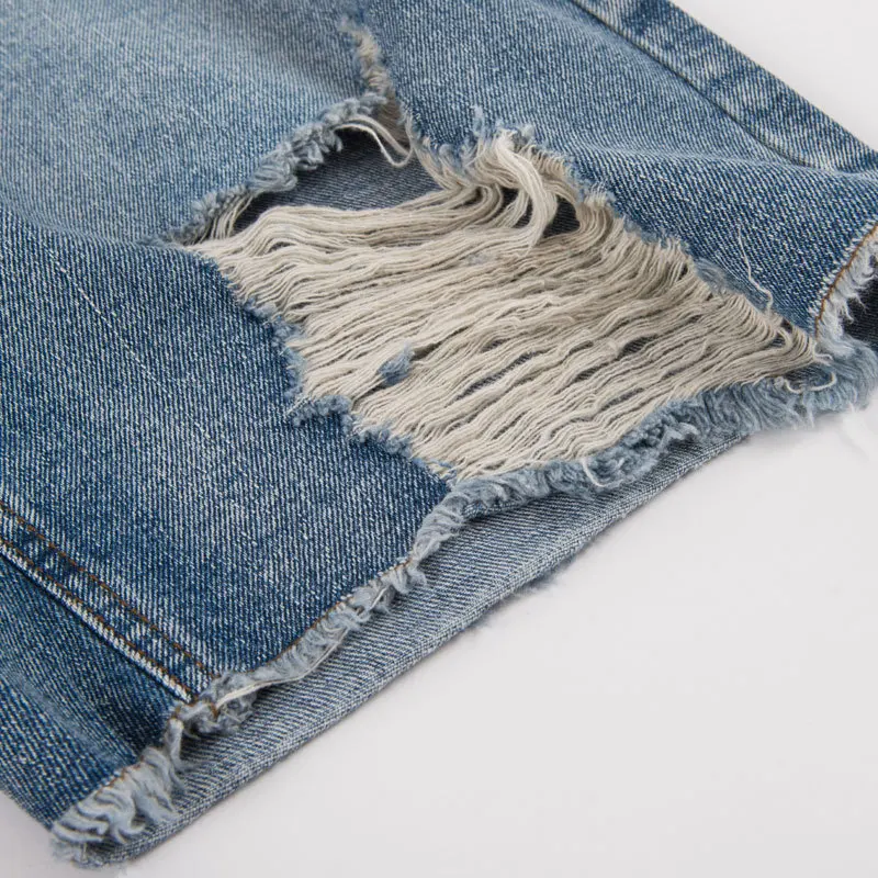 

Summer hole denim shorts male hip hop polyester cotton casual shorts regular pockets knee length