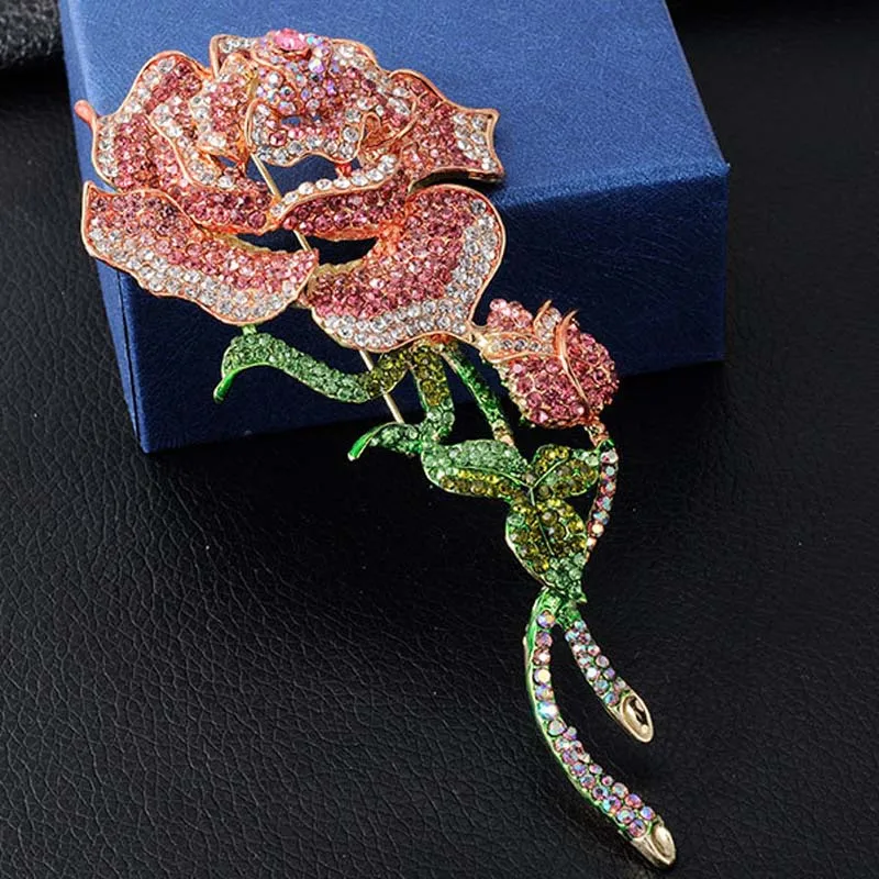 Женская брошь в форме цветка розы свадебное Ювелирное Украшение броши с розовым