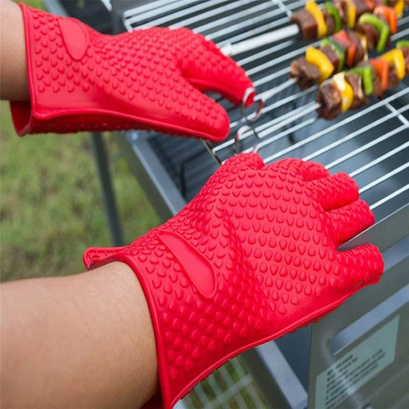 A Silicone Oven Mitt Heat Resistant Gloves Full Finger Hand Single Mitts Kitchen Accessories |