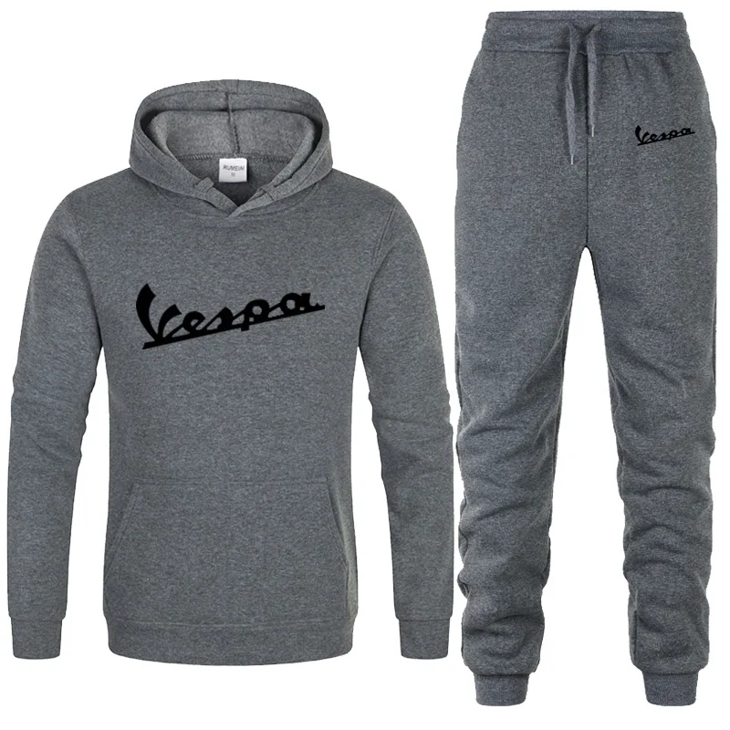 

2021 Spring New Hoodies sets men/women Vespa print Hoodies Sweatshirts Motorcycle Casual Winter Men Hooded Jackets + Pants