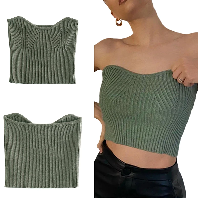 Женские сексуальные трикотажные топы-трубы модные однотонные Топы без бретелек