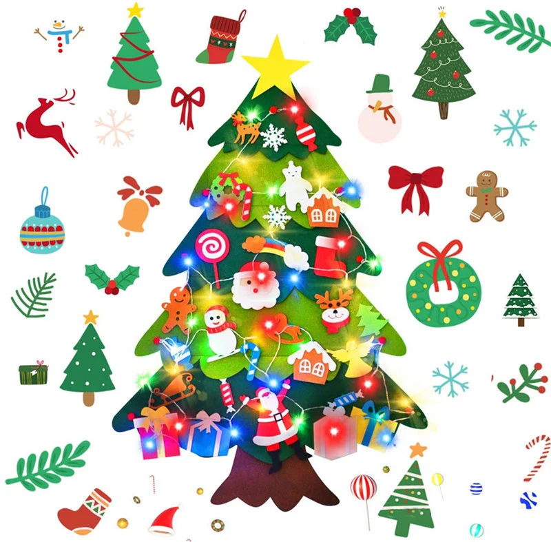 

Новогодние игрушки для творчества 2021, войлочная Рождественская елка, снеговик с украшениями, искусственная Рождественская елка, детская иг...