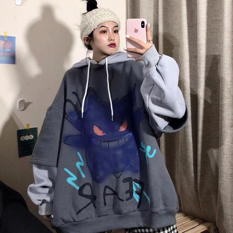 Фиолетовый женский большой балахон свободные женские толстовки в стиле