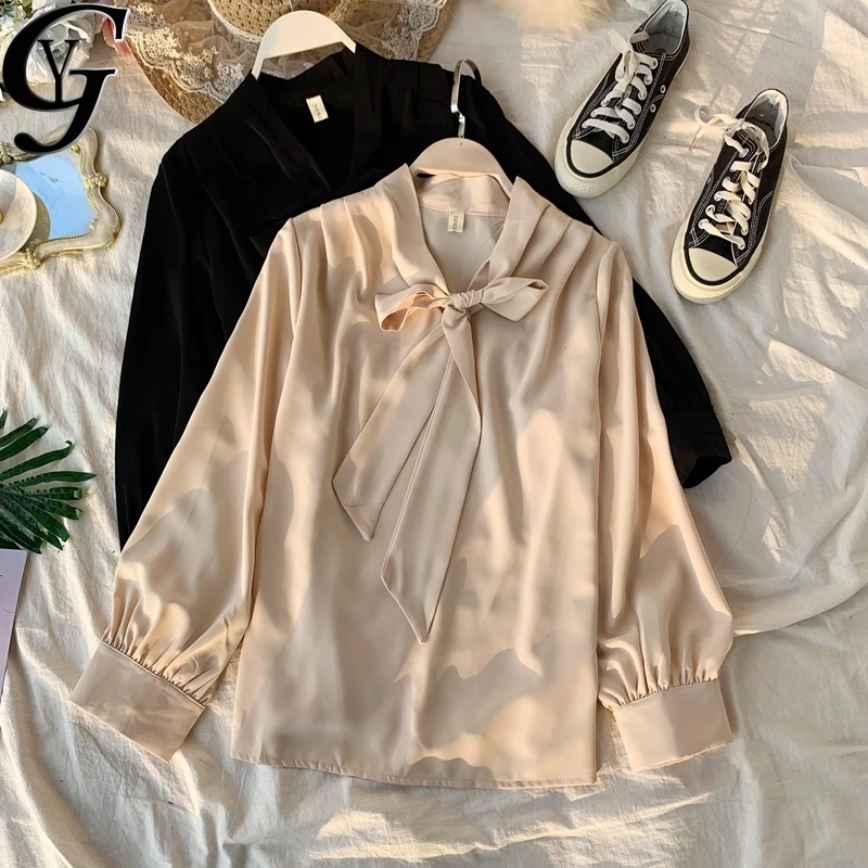 

Женская шифоновая рубашка, в Корейском стиле, элегантная однотонная офисная рубашка Ulzzang, 2021