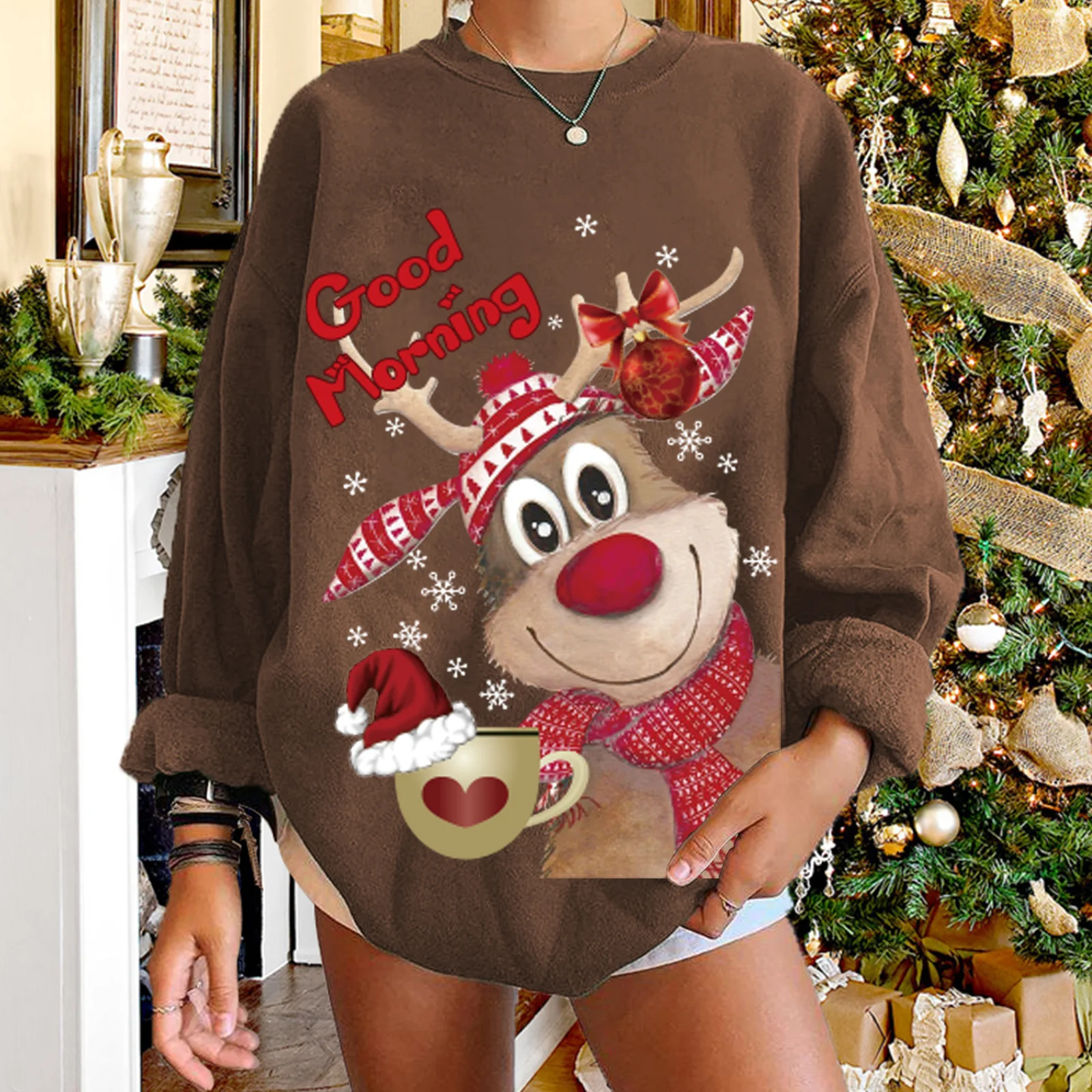 

Camisola large size 2021 new women's Christmas jerseys elk printing sweater warmer tops cartoon animated manga long women's