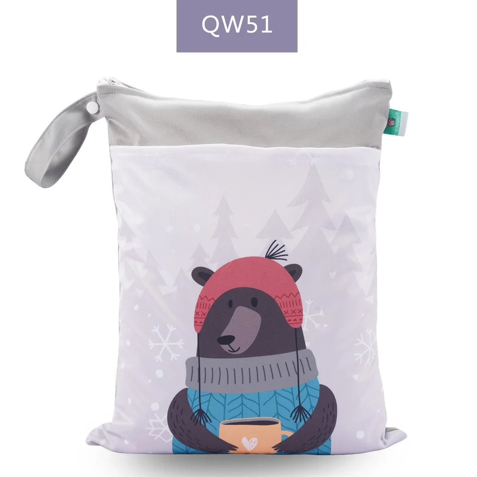 QW51-wet bag Elinfant 1 шт. многоразовая водонепроницаемая сумка для подгузников с модными принтами влажная сухая сумка для подгузников с двойным карманом тканевые сумки с ручками 30*40 см - Цвет: QW51-wet bag