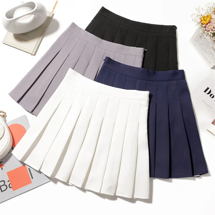 Женская юбка с завышенной талией черная белая розовая мини-юбка в школьном стиле