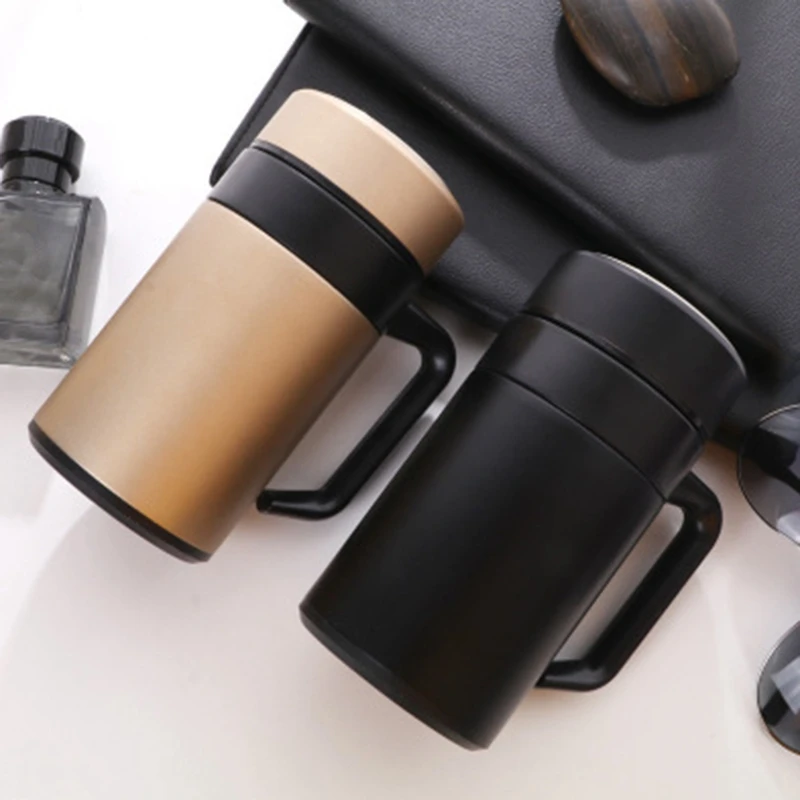 

500ML Double Stainless Steel Thermocup Vacuum Cup Office Water Bottle With Handle Portable Travel Thermos Coffee Tea Thermocup