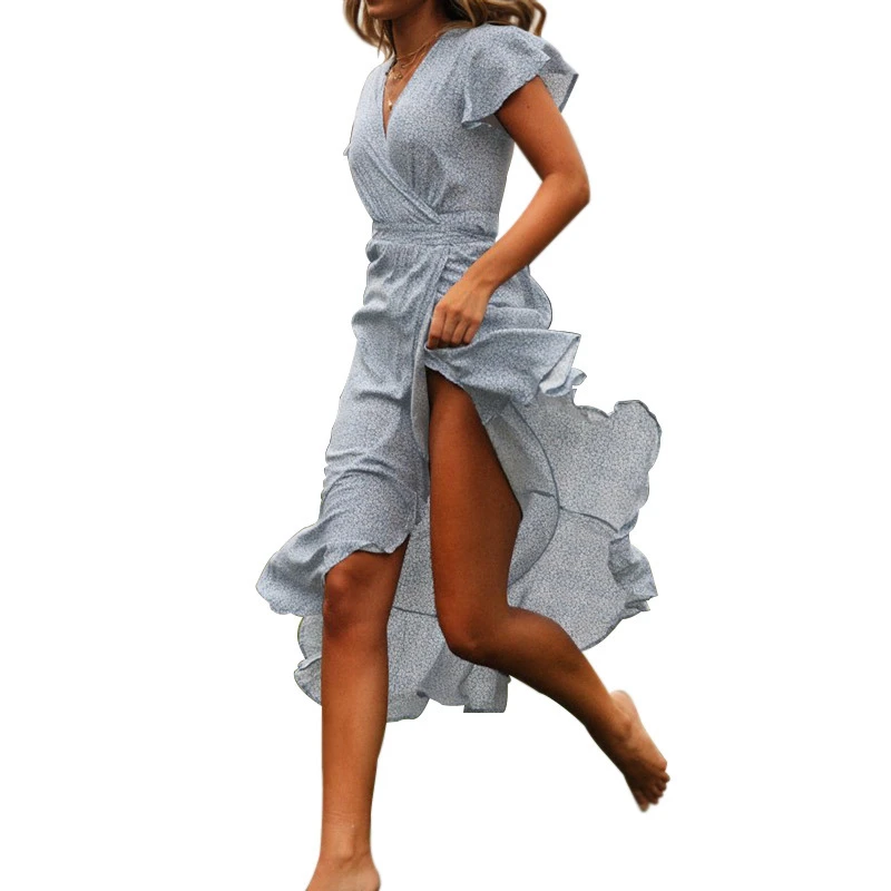 Летнее пляжное платье женское длинное шифоновое богемное с цветочным принтом