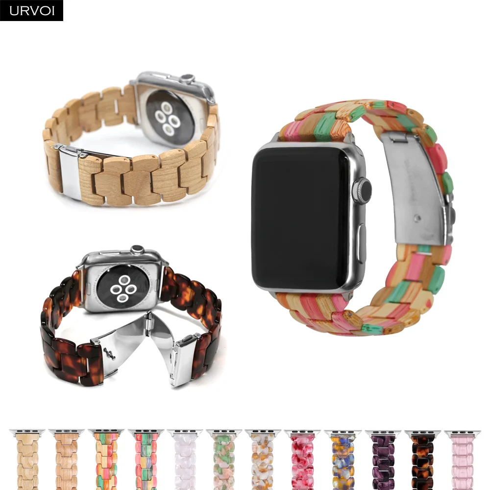 Деревянный ремешок URVOI для Apple Watch 6 SE 5 4 3 2 1 полностью полимерный браслет iwatch