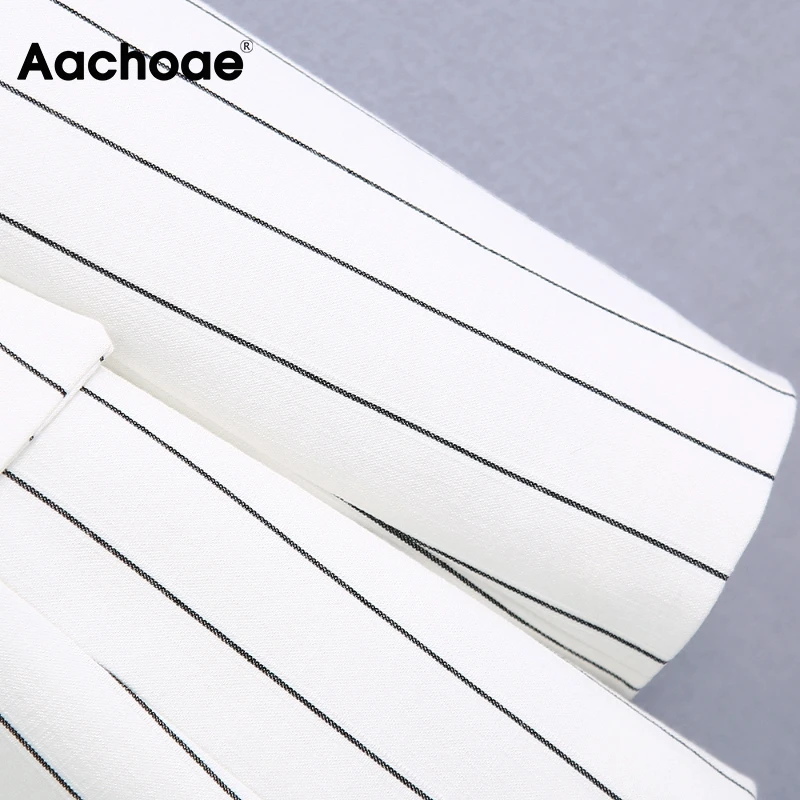 

Aachoae Women Office Wear Striped Blazer Coat Vintage Double Breasted Long Sleeve Jacket Female Fashion Chic Outwear Tops