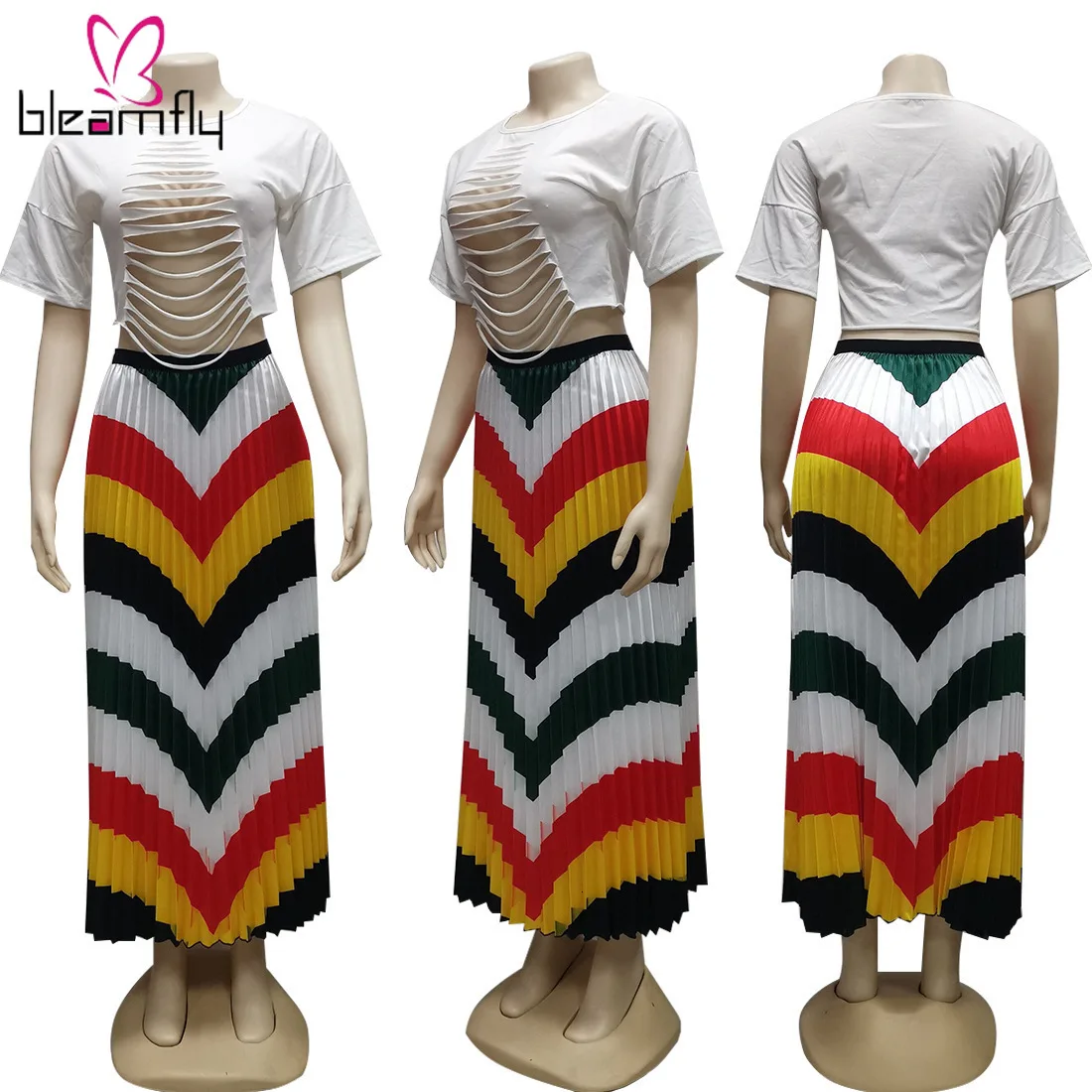 Новинка 2019 женская летняя и осенняя длинная Плиссированная юбка в полоску с