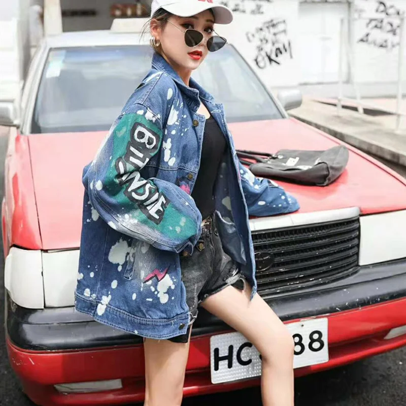 Женская джинсовая куртка с блестками Повседневная стильная в стиле Харадзюку