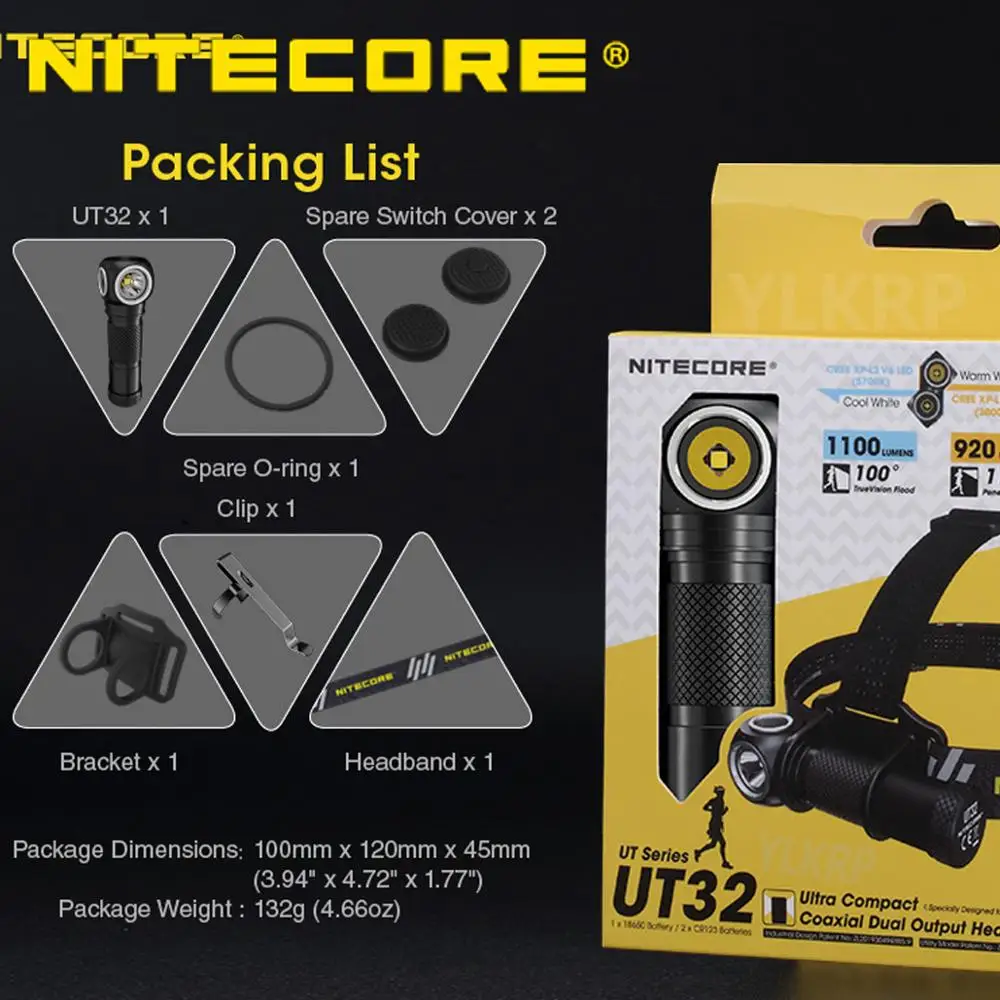 100% Оригинальный NITECORE UT32 CREE XP L2 V6 LED 1100 люмен uitra компактный коаксиальный двойной