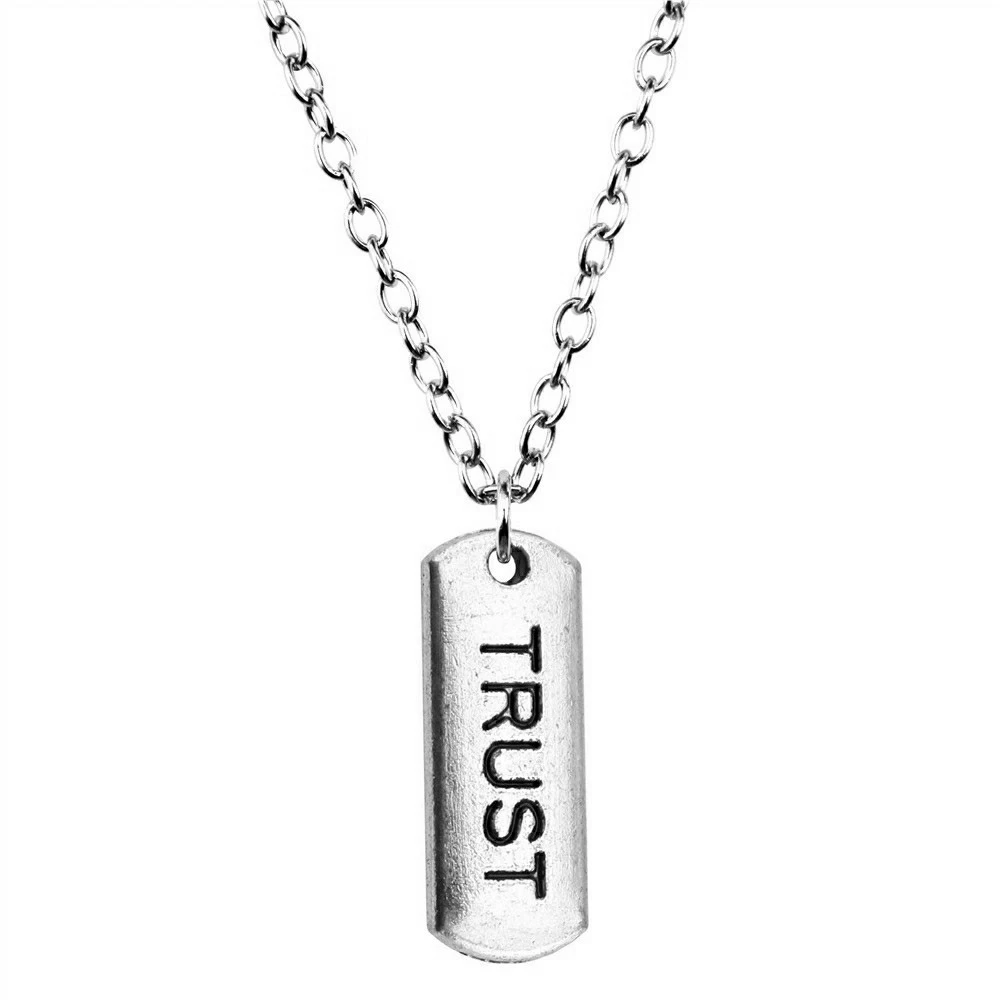 

Vintage Antique Silver Color 21x8mm Trust Tag Charms Pendant Necklace For Women Lady Girl Gift Jewelry
