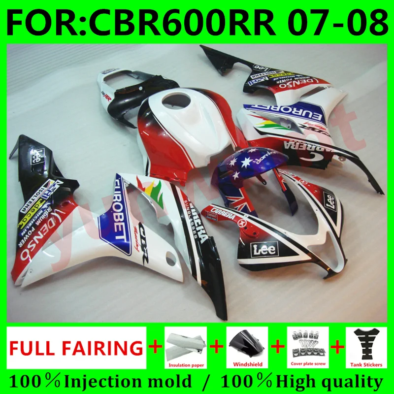 

New ABS Motorcycle full Fairings Kit for HONDA CBR600RR F5 2007 2008 CBR600 RR CBR 600RR 07 08 Bodywork fairing set blue white