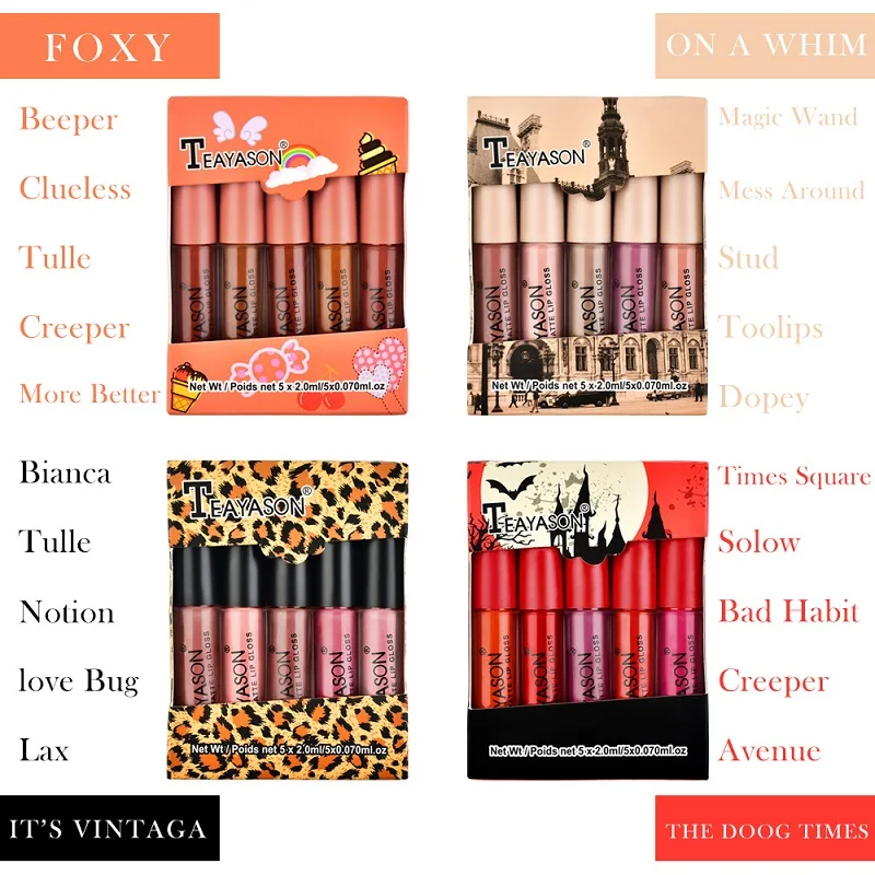 

TEAYASON 5pcs Nude Matte Liquid Lipstick Set Sexy Red Velvet Lip Gloss Waterproof Long Lasting Makeup Lip Tint Cosmetic Beauty