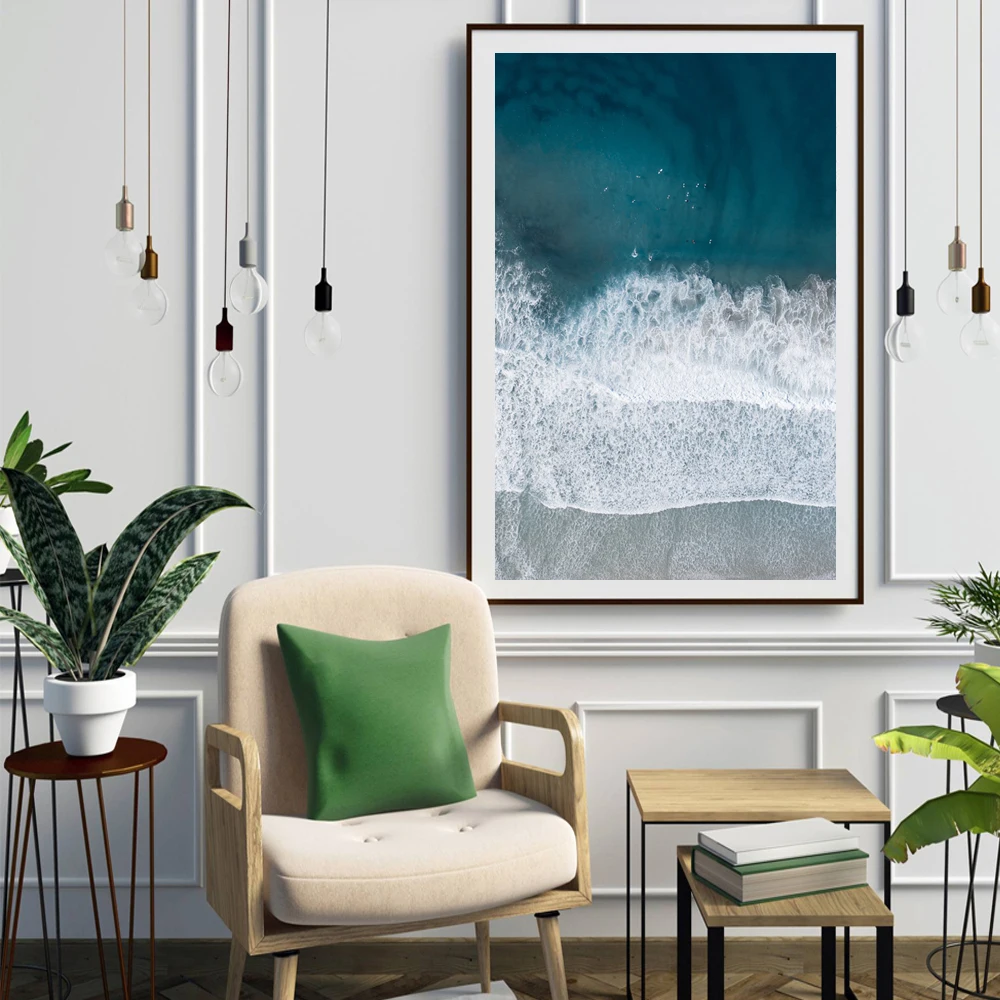 

Landscape oil painting deep blue sea spray art canvas drawing room office home furnishing decorative murals